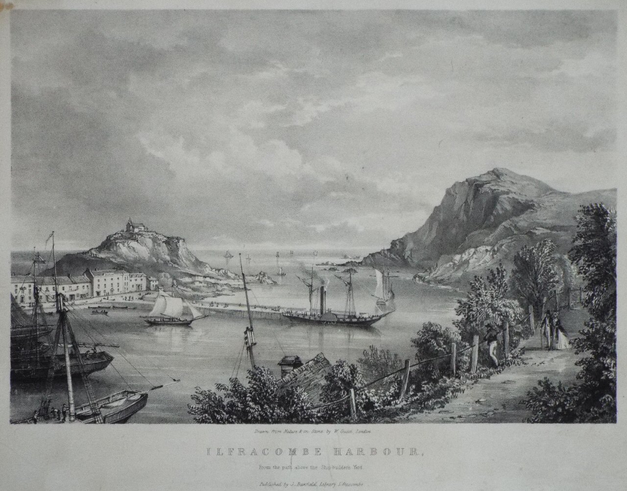 Lithograph - Ilfracombe Harbour, From the Path above the Ship-builders Yard. - Gauci